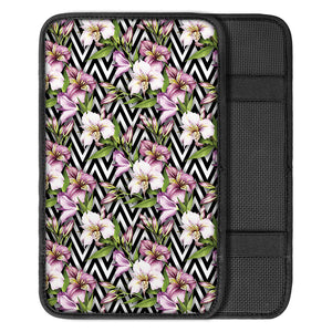 Purple Alstroemeria Zigzag Pattern Print Car Center Console Cover