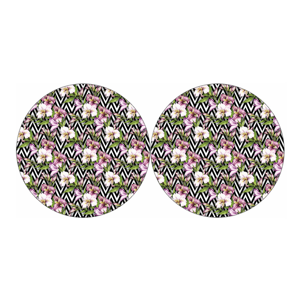 Purple Alstroemeria Zigzag Pattern Print Car Coasters