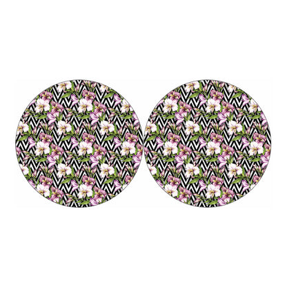 Purple Alstroemeria Zigzag Pattern Print Car Coasters