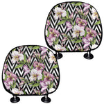 Purple Alstroemeria Zigzag Pattern Print Car Headrest Covers
