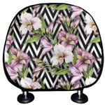 Purple Alstroemeria Zigzag Pattern Print Car Headrest Covers