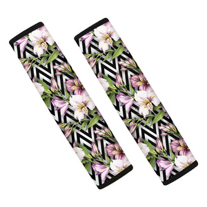 Purple Alstroemeria Zigzag Pattern Print Car Seat Belt Covers