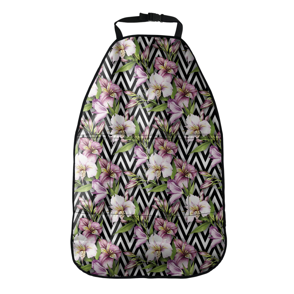 Purple Alstroemeria Zigzag Pattern Print Car Seat Organizers