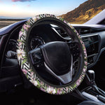 Purple Alstroemeria Zigzag Pattern Print Car Steering Wheel Cover