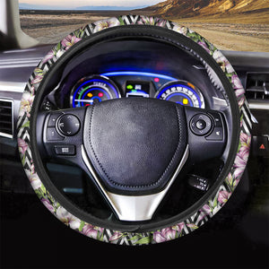 Purple Alstroemeria Zigzag Pattern Print Car Steering Wheel Cover