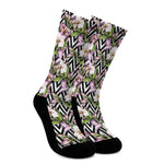 Purple Alstroemeria Zigzag Pattern Print Crew Socks