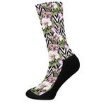 Purple Alstroemeria Zigzag Pattern Print Crew Socks