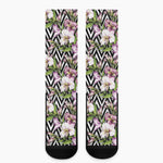 Purple Alstroemeria Zigzag Pattern Print Crew Socks