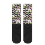 Purple Alstroemeria Zigzag Pattern Print Crew Socks