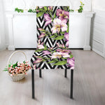 Purple Alstroemeria Zigzag Pattern Print Dining Chair Slipcover