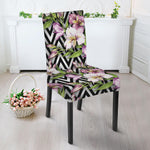 Purple Alstroemeria Zigzag Pattern Print Dining Chair Slipcover