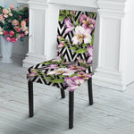 Purple Alstroemeria Zigzag Pattern Print Dining Chair Slipcover