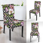 Purple Alstroemeria Zigzag Pattern Print Dining Chair Slipcover