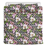 Purple Alstroemeria Zigzag Pattern Print Duvet Cover Bedding Set