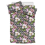 Purple Alstroemeria Zigzag Pattern Print Duvet Cover Bedding Set