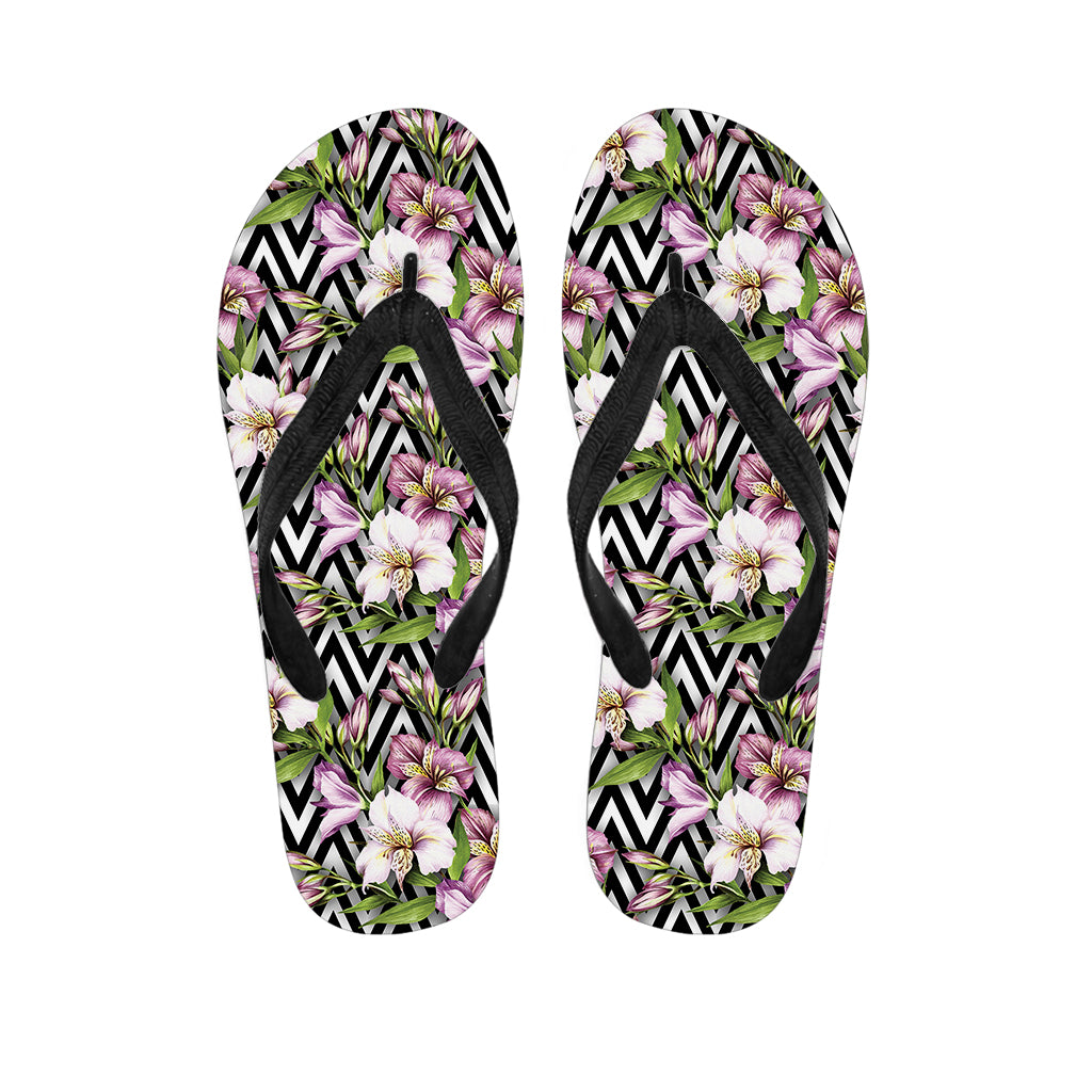 Purple Alstroemeria Zigzag Pattern Print Flip Flops