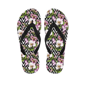 Purple Alstroemeria Zigzag Pattern Print Flip Flops