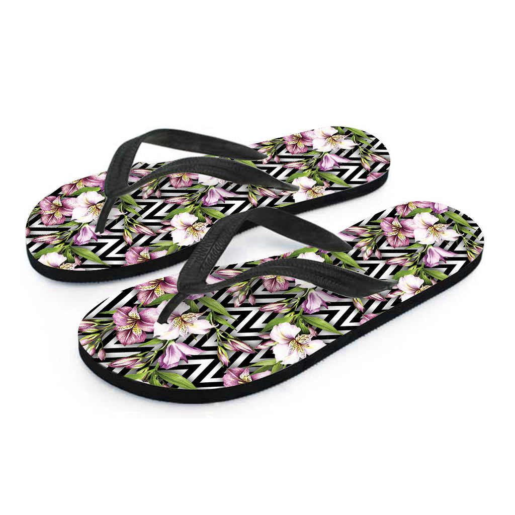 Purple Alstroemeria Zigzag Pattern Print Flip Flops