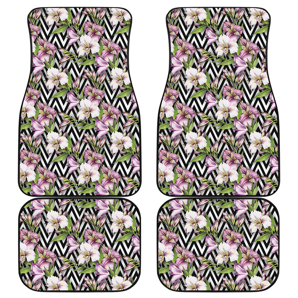 Purple Alstroemeria Zigzag Pattern Print Front and Back Car Floor Mats