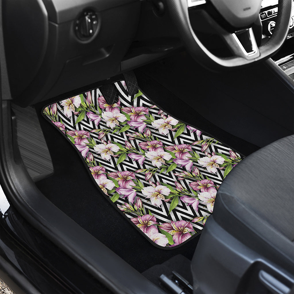 Purple Alstroemeria Zigzag Pattern Print Front and Back Car Floor Mats