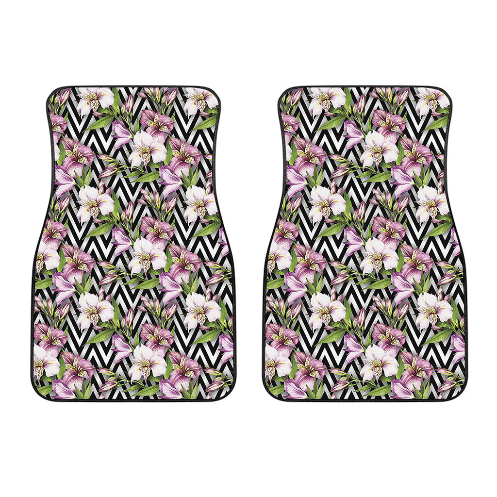 Purple Alstroemeria Zigzag Pattern Print Front Car Floor Mats