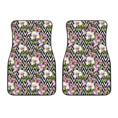 Purple Alstroemeria Zigzag Pattern Print Front Car Floor Mats
