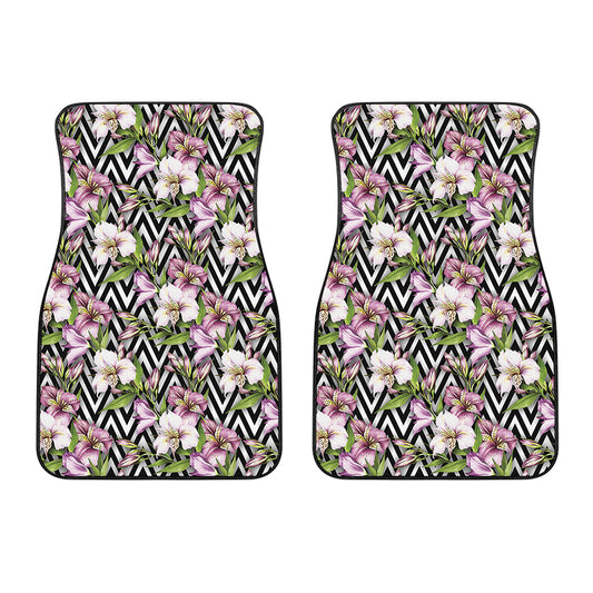Purple Alstroemeria Zigzag Pattern Print Front Car Floor Mats