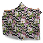 Purple Alstroemeria Zigzag Pattern Print Hooded Blanket