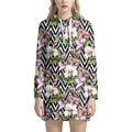 Purple Alstroemeria Zigzag Pattern Print Pullover Hoodie Dress
