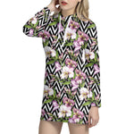 Purple Alstroemeria Zigzag Pattern Print Hoodie Dress