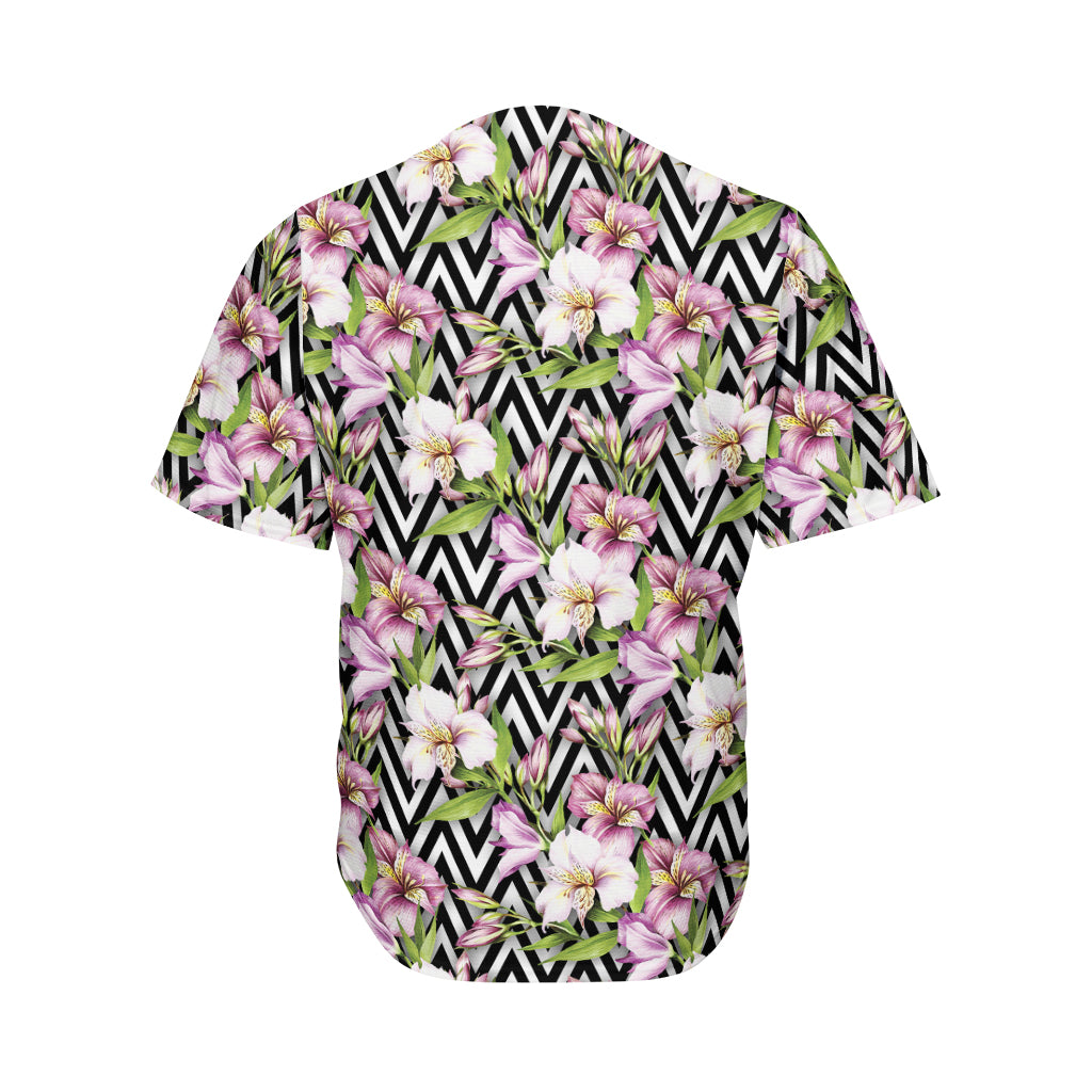 Purple Alstroemeria Zigzag Pattern Print Men's Baseball Jersey