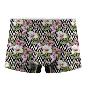 Purple Alstroemeria Zigzag Pattern Print Men's Boxer Briefs