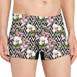 Purple Alstroemeria Zigzag Pattern Print Men's Boxer Briefs