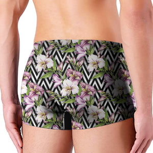 Purple Alstroemeria Zigzag Pattern Print Men's Boxer Briefs