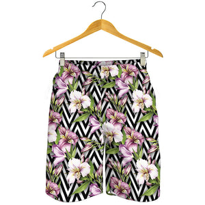 Purple Alstroemeria Zigzag Pattern Print Men's Shorts