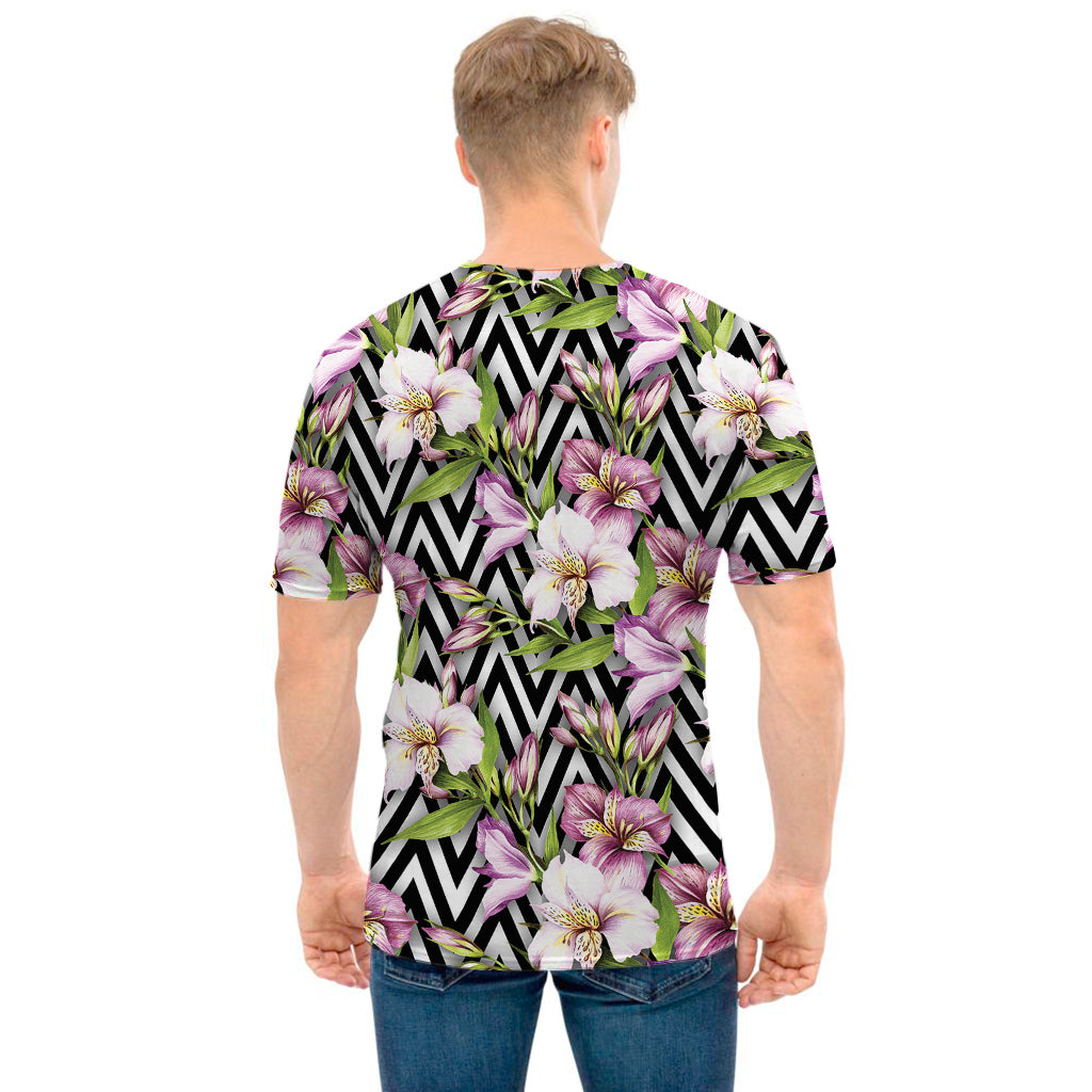 Purple Alstroemeria Zigzag Pattern Print Men's T-Shirt