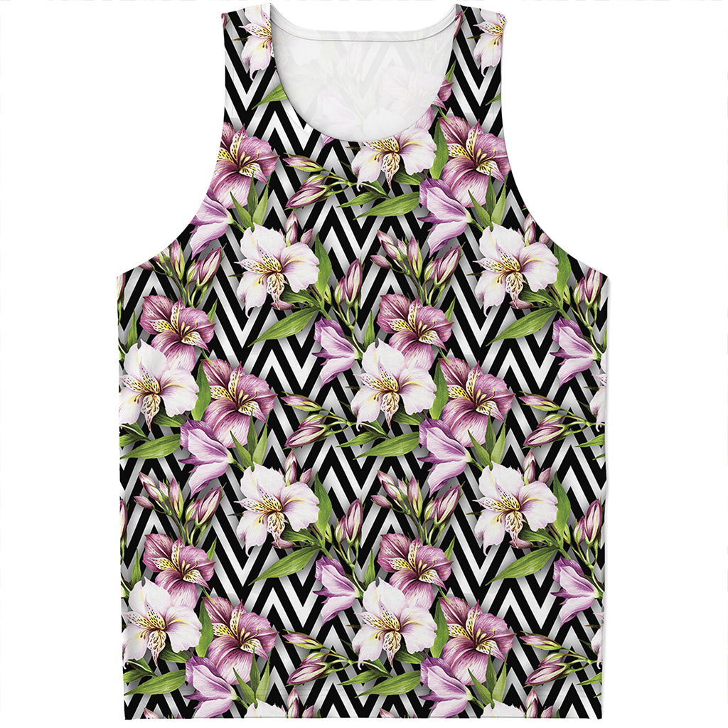 Purple Alstroemeria Zigzag Pattern Print Men's Tank Top