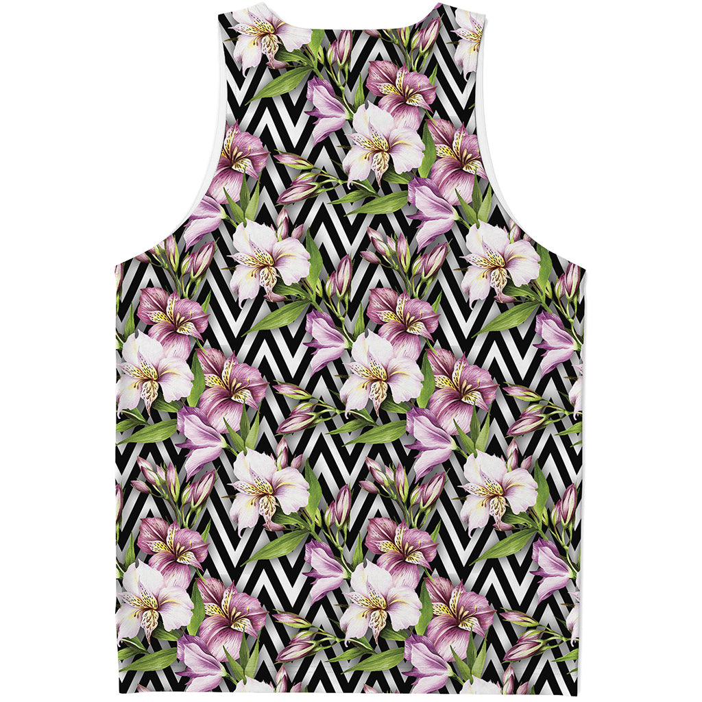 Purple Alstroemeria Zigzag Pattern Print Men's Tank Top