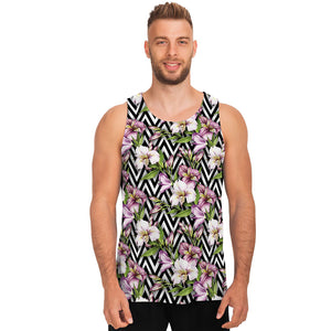 Purple Alstroemeria Zigzag Pattern Print Men's Tank Top