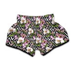 Purple Alstroemeria Zigzag Pattern Print Muay Thai Boxing Shorts