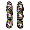 Purple Alstroemeria Zigzag Pattern Print Muay Thai Shin Guards