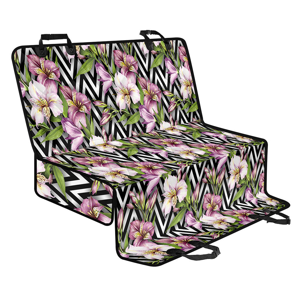 Purple Alstroemeria Zigzag Pattern Print Pet Car Back Seat Cover