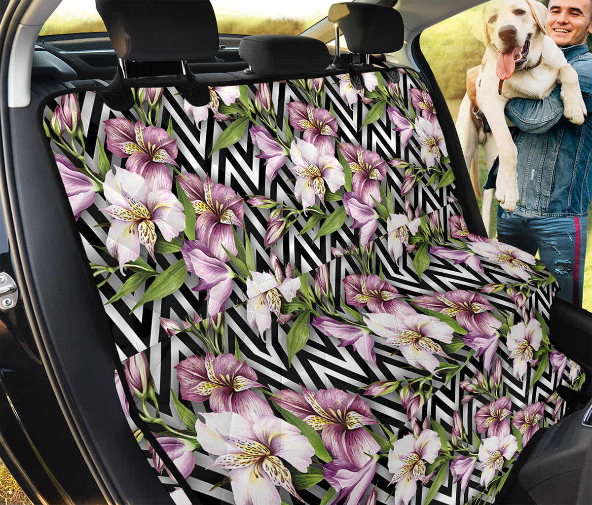 Purple Alstroemeria Zigzag Pattern Print Pet Car Back Seat Cover