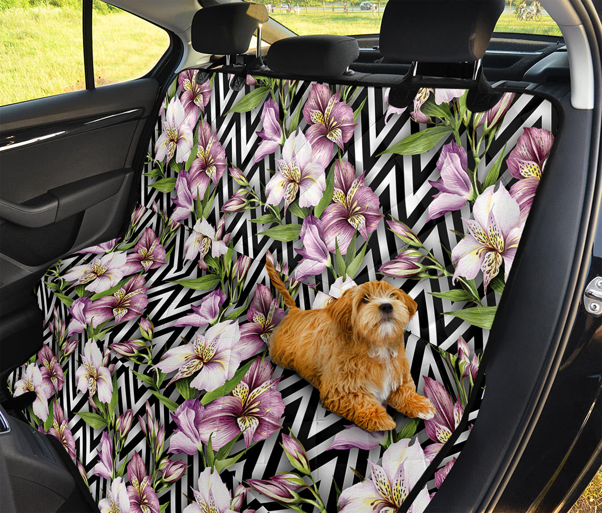 Purple Alstroemeria Zigzag Pattern Print Pet Car Back Seat Cover