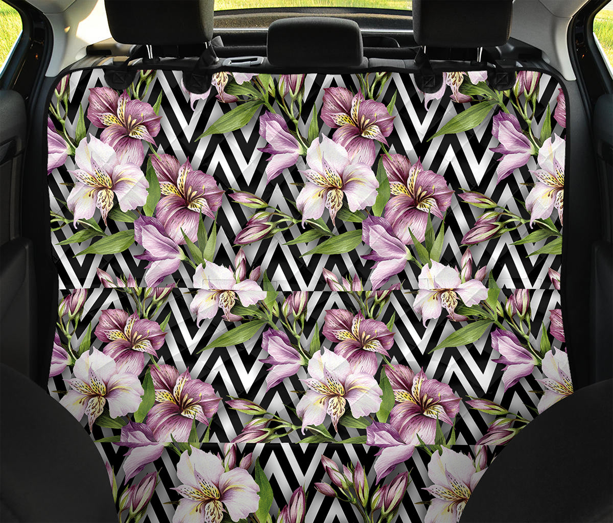 Purple Alstroemeria Zigzag Pattern Print Pet Car Back Seat Cover