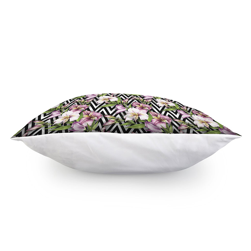 Purple Alstroemeria Zigzag Pattern Print Pillow Cover
