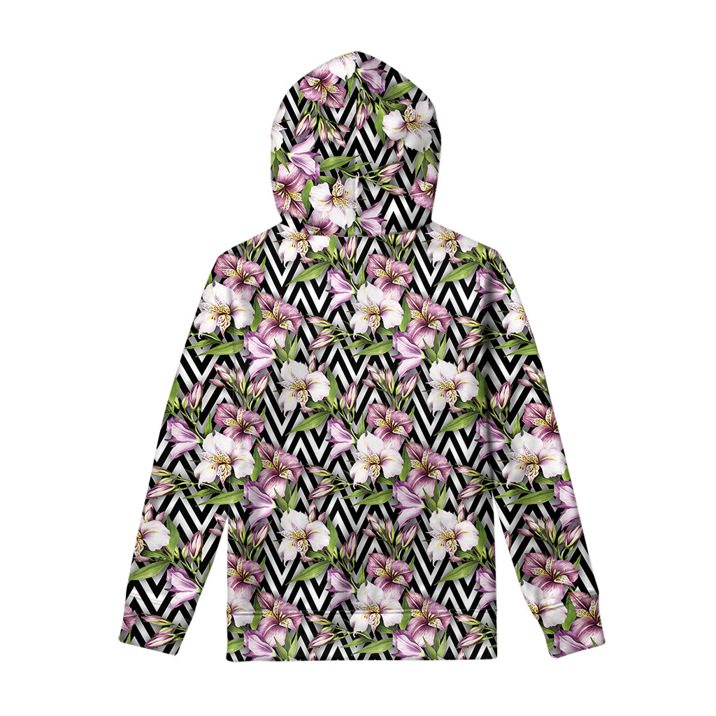 Purple Alstroemeria Zigzag Pattern Print Pullover Hoodie