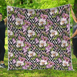 Purple Alstroemeria Zigzag Pattern Print Quilt