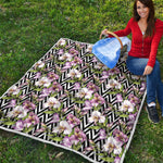 Purple Alstroemeria Zigzag Pattern Print Quilt