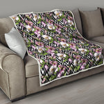 Purple Alstroemeria Zigzag Pattern Print Quilt